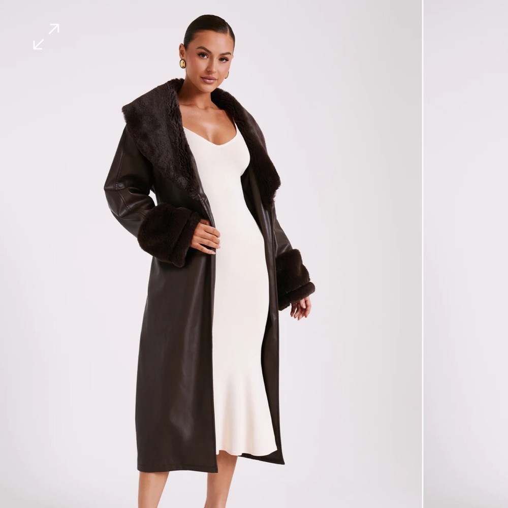 Rebekah Oversized Pu Trench Coat With Fur Trim